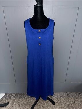 Sleeveless Royal Blue Button-Front Shift Dress